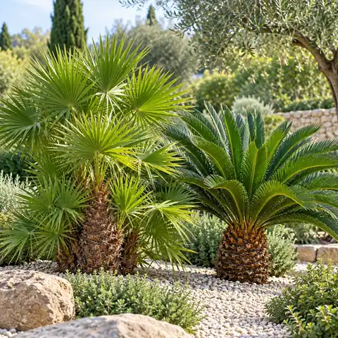 Palma nana e Cycas in giardino.